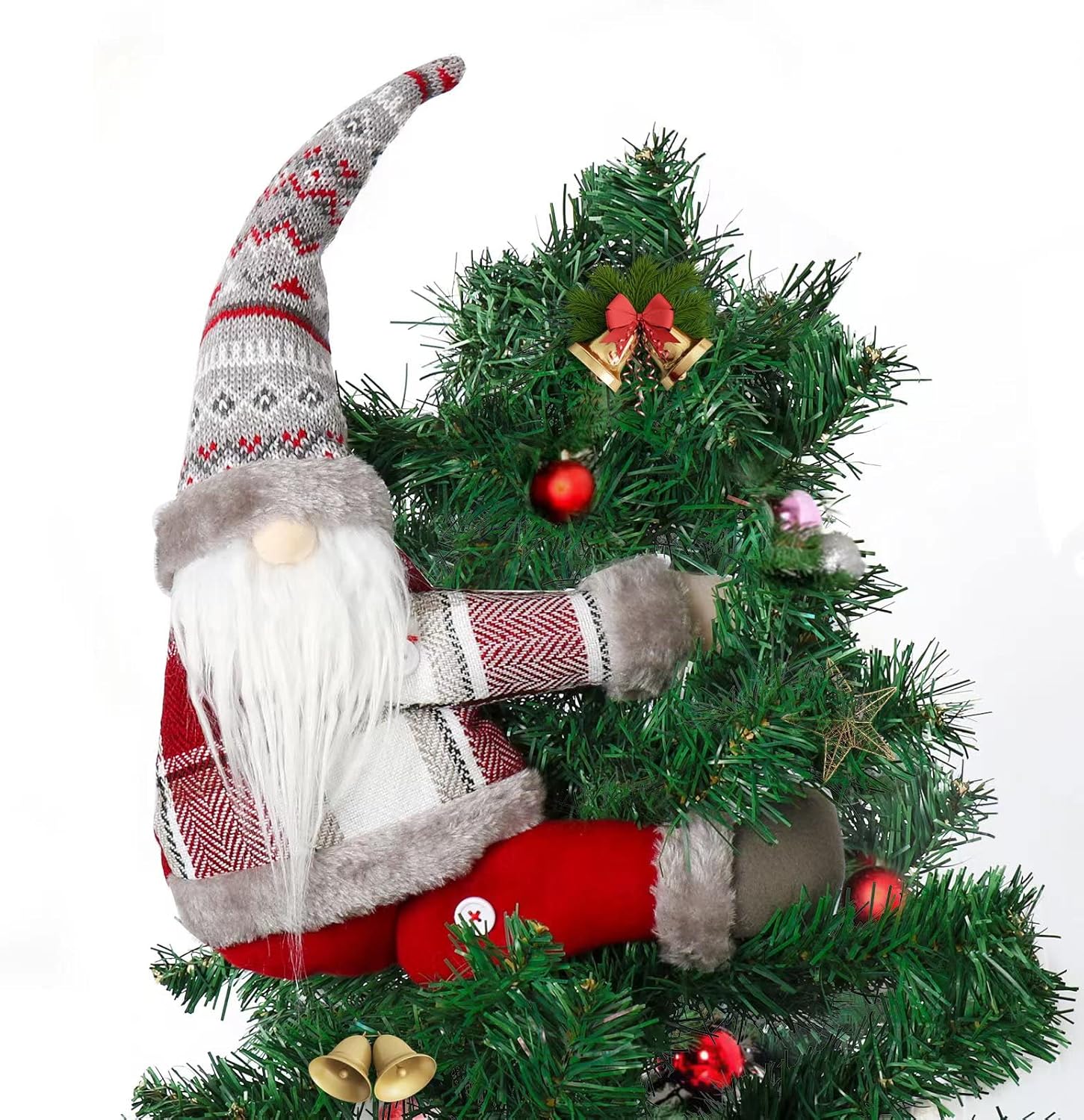 Tree Toppers - Gnome Tree Topper, Gnome Christmas Tree Topper, Gnome Christmas Decorations, Christmas Gnome Tree Topper Can be Used as a Christmas Tree Gnome Decorations.(Grey)