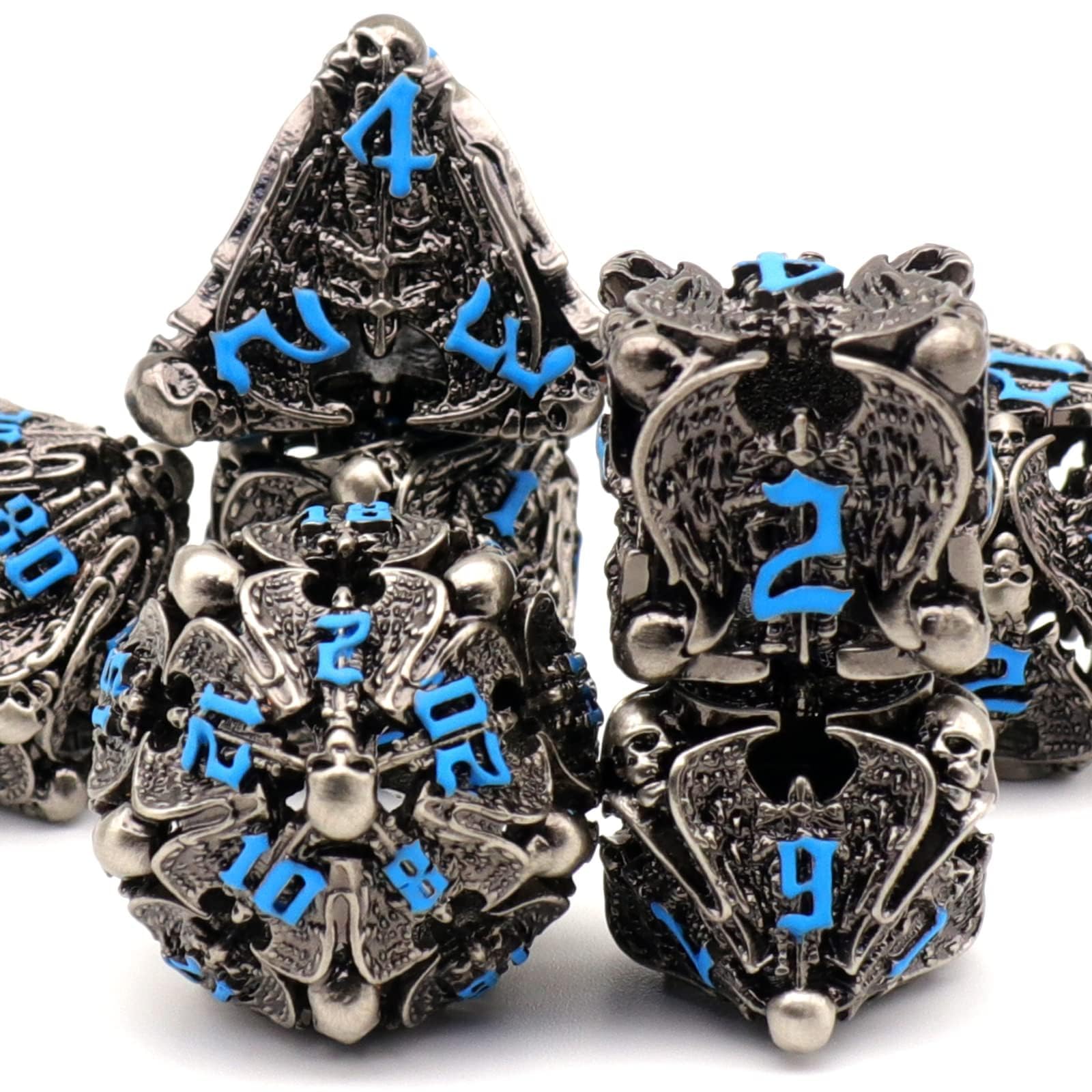 DND Dice for Dungeons and Dragons, ZHOORQI 7PC/SET, Polyhedral Dice Set Metal Dice Set for Role Playing Games, D&D (TS-Blue)