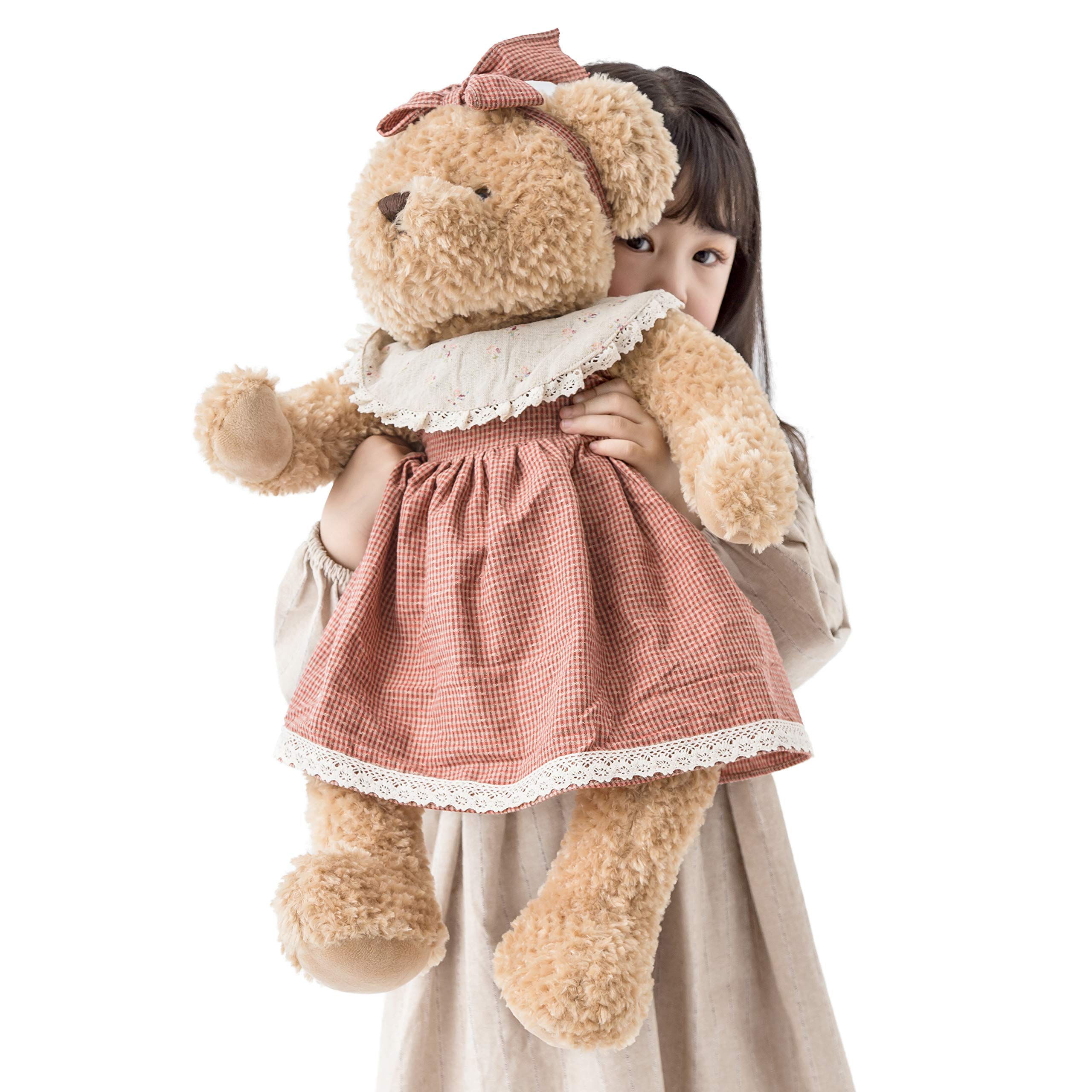 Photo 1 of oitscute Big Baby Teddy Bear with Cloth Cute Stuffed Animal Soft Plush Toy 25" (SmallRed&Brown)