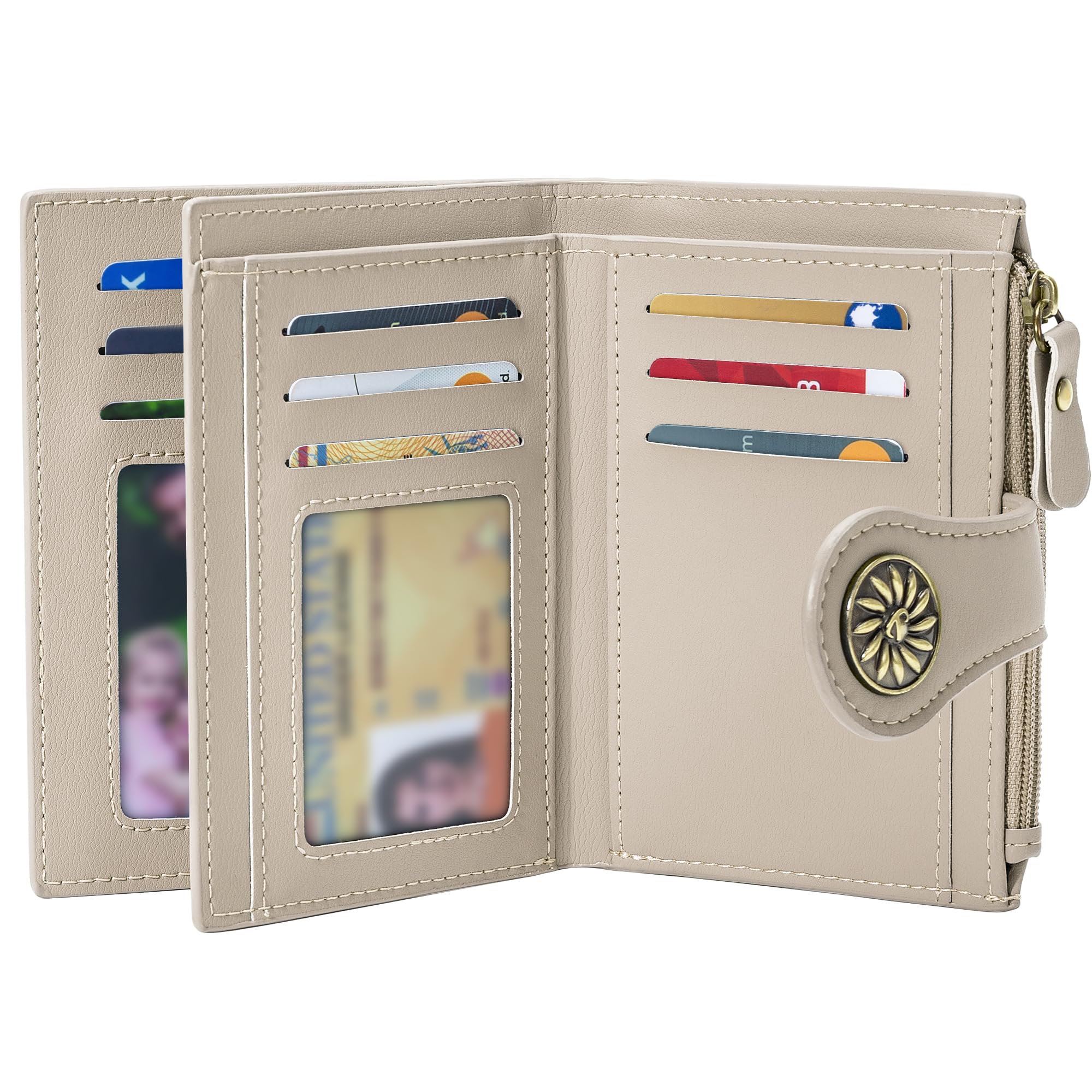 Photo 1 of Tipmile Small Wallets Woman Leather 2 ID Windows Bifold RFID Blocking Credit Card Holder Wallet with Zipper Coin Pocket