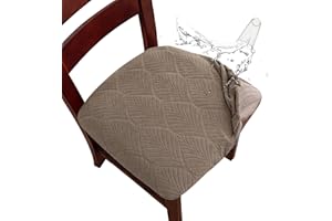 Genina Waterproof Dining Room Chair Cover Set of 6, Stretch Jacquard Seat Covers for Dining Room Chairs, Kitchen Parsons Chair Covers Slipcover Protector