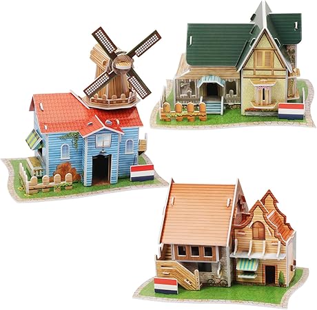 Amazon 3d立体パズル 3点セット 手作りキット ビルディングセット 建築模型 ハウスキット 知育玩具 8歳以上 男の子 女の子 大人 入園祝い 新年 ギフト 誕生日 プレゼント 贈り物 Diy 組立 ペーパークラフト 子供 かんたん組立 ノリ ハサミ カッター不要 立体パズル