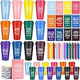 Funnymoom 24 Pack Valentines Christian Cups Bulk 16oz Religious Plastic Tumblers with Lids Bible Notebooks and Pens Christian Cups for Valentines Employee Coworker Gifts (Classic Color)