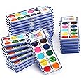 Keebor 12 Colors Watercolor Paint Set for Kids, 24 Pack Washable Water Colors for Party Favors, Gifts, Classroom Supplies (Wood Brushes Included)