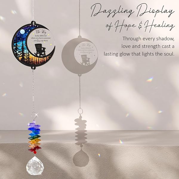 GIFTELIX MEMORIAL SUNCATCHER – MOON CHAIR ORNAMENT – SYMPATHY GIFT FOR LOSS OF LOVED ONE – BEREAVEMENT GIFTS MEMORIAL RAINBOW MAKER – REMEMBRANCE ORNAMENT – FUNERAL KEEPSAKE