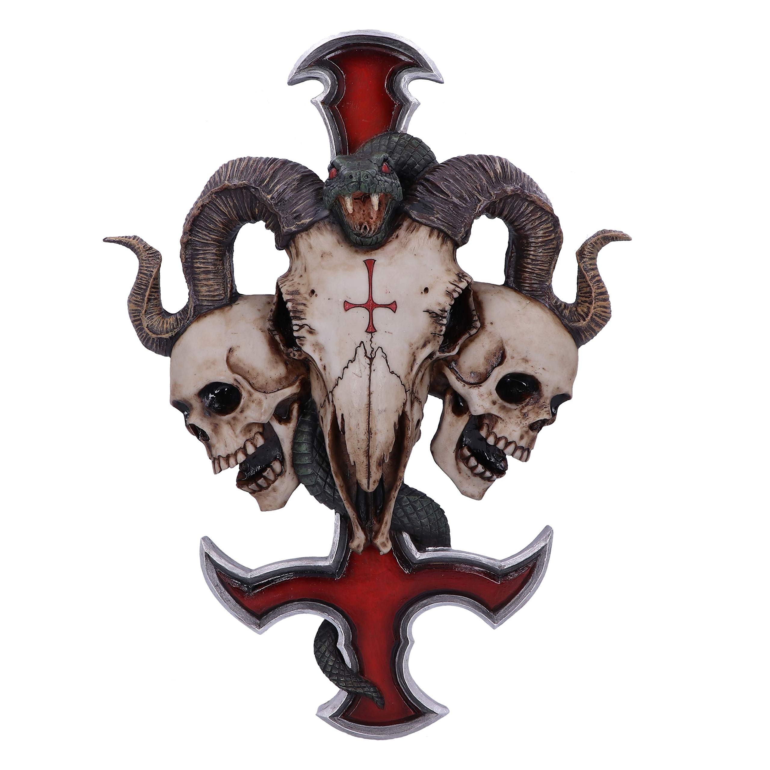 Nemesis Now James Ryman Devils Ram's Skull Petrine Cross Wall Plaque, Red, 30.5cm, B5304S0