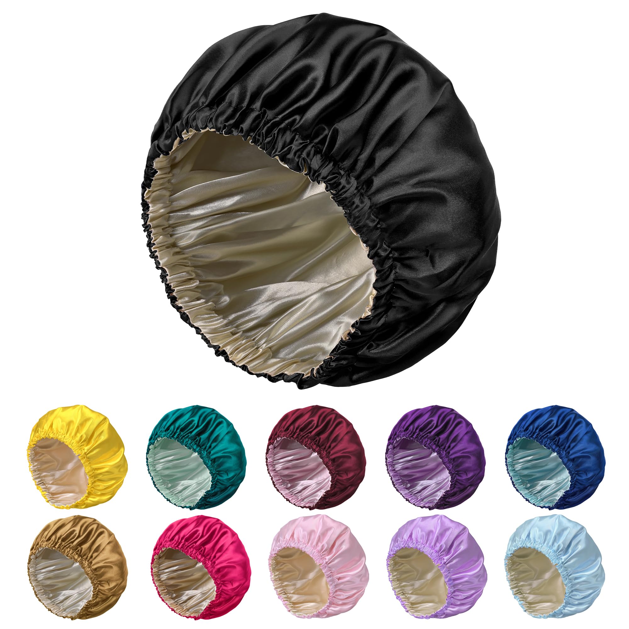 Photo 1 of XSQGES Double Layer Silk Bonnet for Sleeping for Women and Men Large Satin Hair Cap for Curly and Natural Hair ?Black?