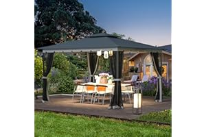 RICHRYCE [Upgraded] 10x12 Gazebo with Mosquito Netting,Sturdy Metal Outdoor Patio Gazebo[Heavy Duty Frame],Gazebo Canopy Tent with Dual Air Roof,Patio Canopy Gazebo,Wind Resistant/Waterproof for Deck