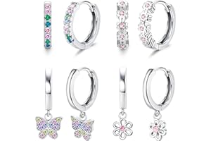 Florideco Hypoallergenic Small Hoop Earrings for Girls Women S925 Silver Needle Toddler Earrings Girls Hoop Earrings Dangling Huggie Teens Earrings Set for Sensitive Ears(over 4 years old)