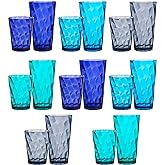 US Acrylic Optix Plastic Reusable Drinking Glasses (Set of 16) 14oz Rocks & 20oz Water Cups in Coastal Colors | BPA-Free Tumblers, Made in USA | Top-Rack Dishwasher Safe