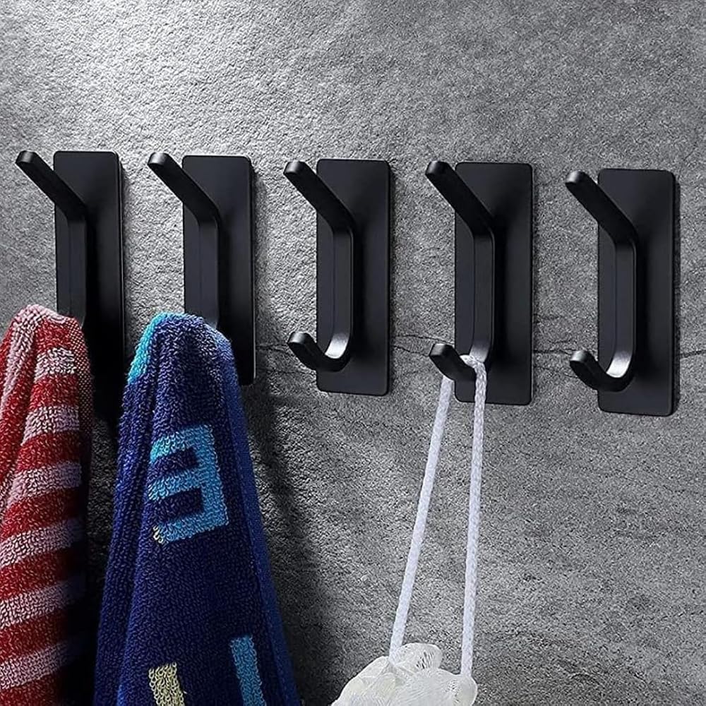GlazieVault Black Coat Hooks 10 Pack Zinc Alloy Heavy Duty Wall Mounted Adhesive