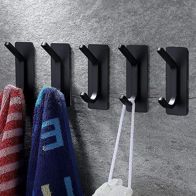 GlazieVault Black Coat Hooks 10 Pack Zinc Alloy Heavy Duty Wall Mounted Adhesive