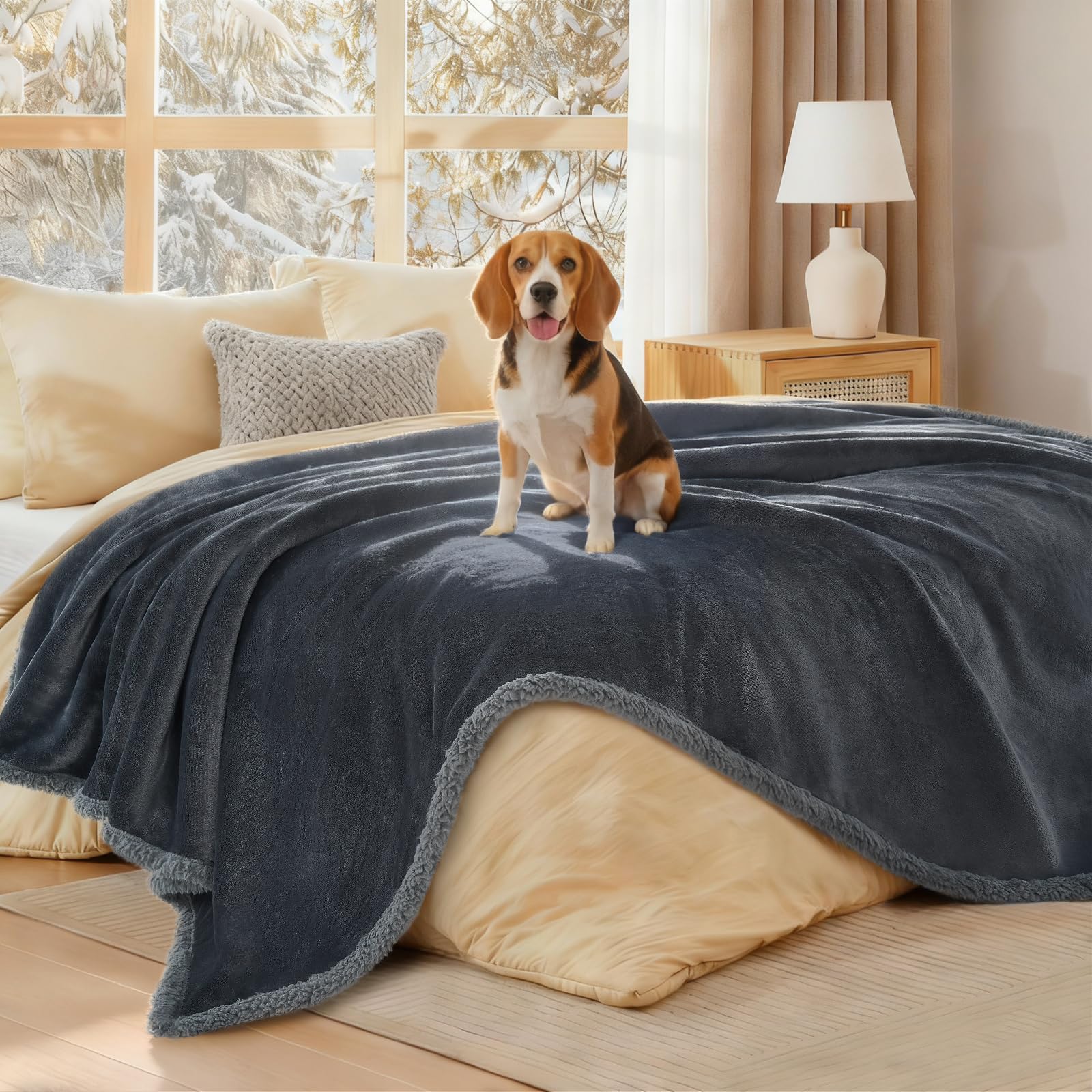 luciphia Waterproof Dog Blanket, Washable Blanket for Dogs Cats, Anti-Pee Large Size, Sherpa Fleece Sofa Protector for Dogs Grey L (145 * 165cm)