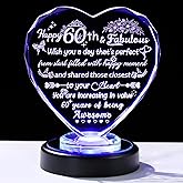 Happy 60th Birthday Gifts for Women Men - Crystal Heart Keepsake with Colorful LED Light Base - 60 Year Birthday Gift for Mom Grandma Friends