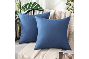 MIULEE Pack of 2 Decorative Outdoor Solid Waterproof Throw Pillow Covers Polyester Linen Garden Farmhouse Cushion Cases for Patio Tent Balcony Couch Sofa 18x18 inch Blue