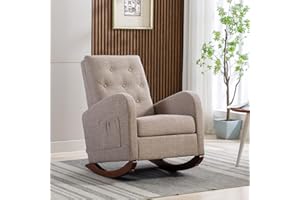AKRENAR Rocking Chair Modern,Upholstered Glider Rocker Chair for Nursery,Comfy Armchair with Side Pocket for Living Room (Camel)