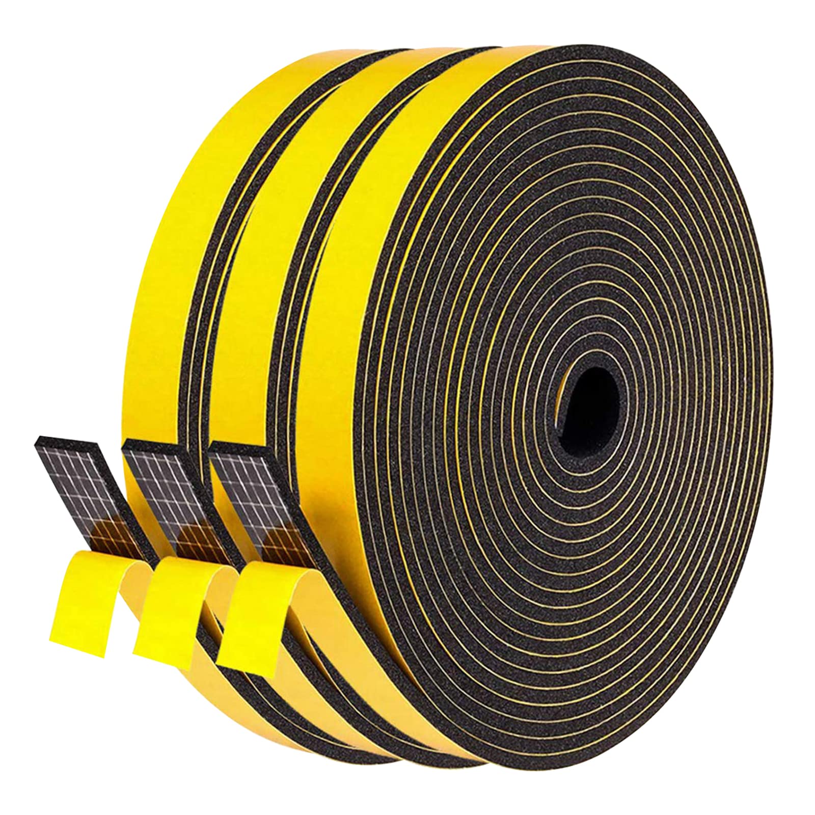 fowong Adhesive Foam Tape 12 mm(W) x 3 mm(T) Draught Excluder Weather Stripping House Sealing Furniture Protective SoundProof, Total 15M Long (3 Rolls of 5M Long Each)