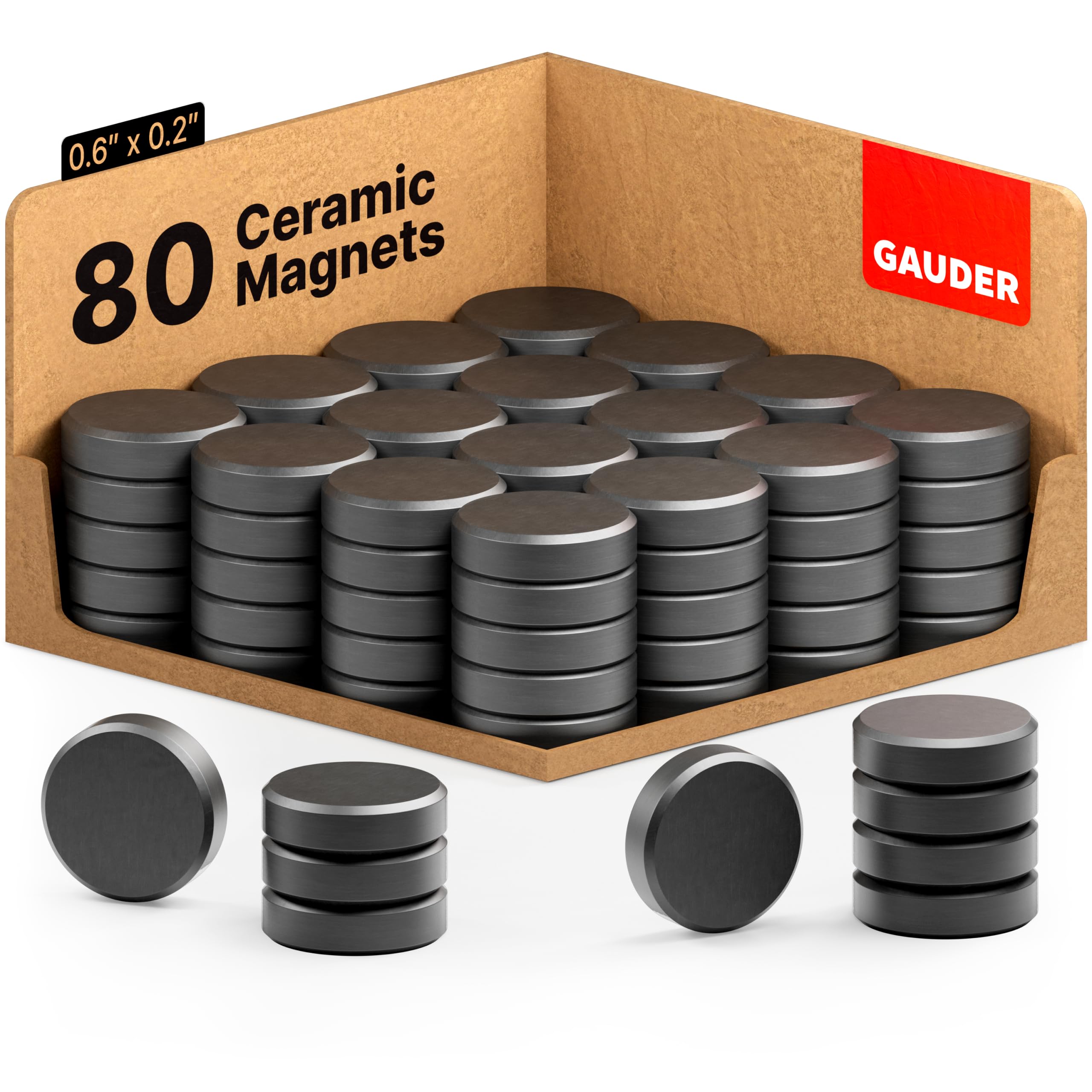 Photo 1 of GAUDER Black Magnets for Crafts (0.6" x 0.2") | 80x Ceramic Industrial Magnets Strong | Ferrite Magnets for Fridges, Whiteboards and Notice Boards