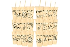 24 Pcs Plastic Dinosaur Cups 24oz Reusable Dino Tumbler with Lid and Straw Dinosaur Party Cups for Kids Baby Shower Birthday 