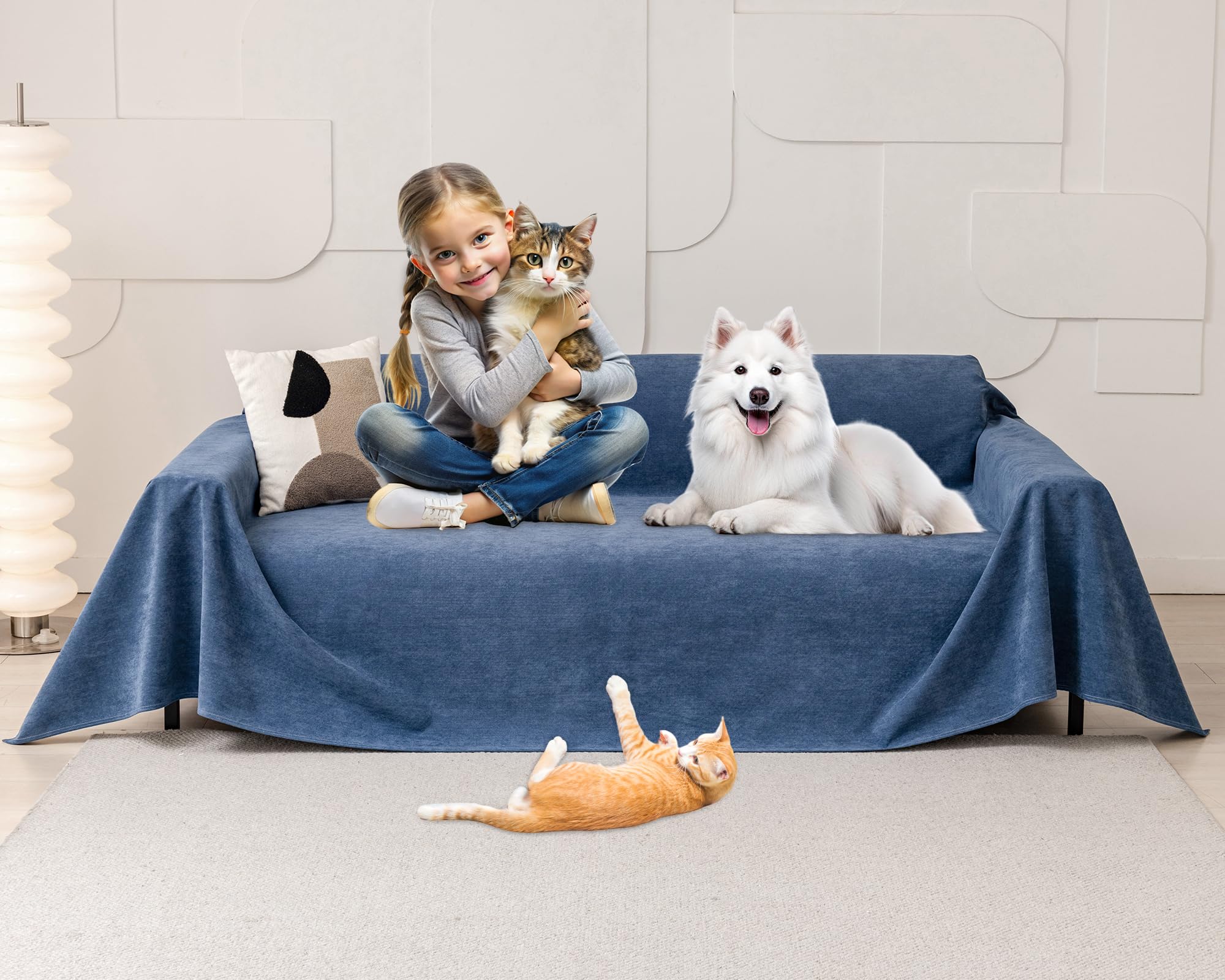 Photo 1 of Cat Scratch Furniture Protector - Anti-Slip, Waterproof Sofa Cover to Keep Cats Off, Pet-Friendly Couch Protectors for 3 Cushion Couch, Anti-Scratch Couch Cover for Pets and Kids 150"X71"Navy Blue