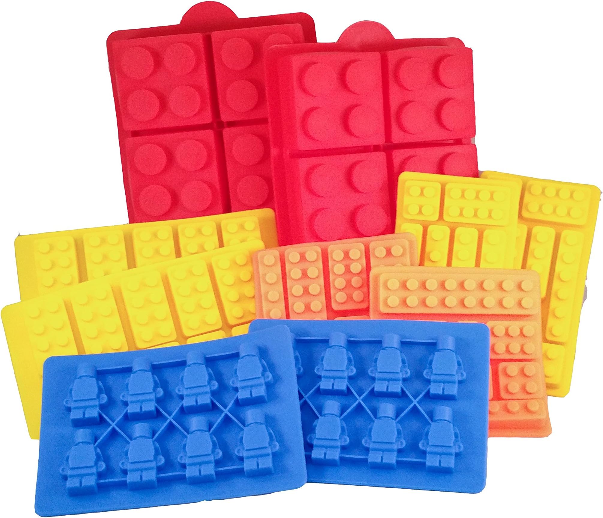Building Brick + Minifigure Silicone Ice Cube Trays, Jello, Gummy Candy & Cake Baking Molds For Lego Lovers - 10 Pcs