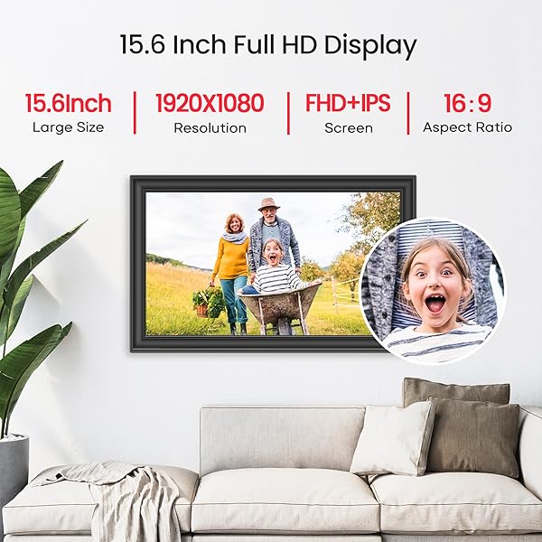 64GB 15.6″ FRAMEO DIGITAL PICTURE FRAME WIFI, LARGE ELECTRONIC PHOTO FRAMES 1920 X 1080 IPS FHD TOUCH SCREEN, SEND PHOTOS FROM YOUR PHONE FROM ANYWHERE, BEST GIFTS FOR PARENTS AND GRANDPARENTS