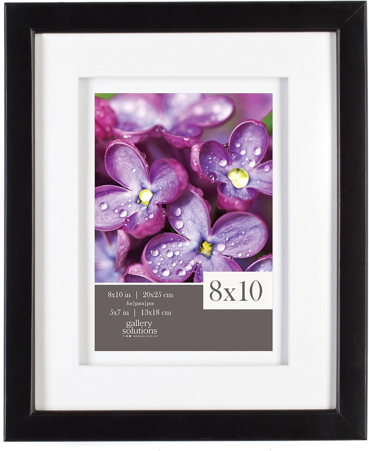 GALLERY SOLUTIONS 8x10 Black Wood Frame with 5x7 White Double Mat