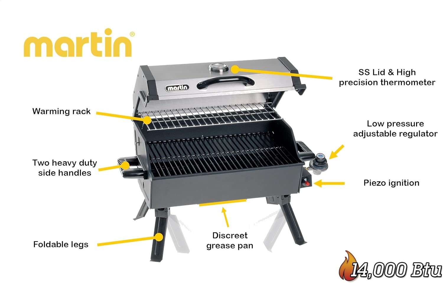 Review MARTIN Portable Propane Bbq Gas Grill 14,000 Btu Porcelain Grid