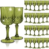 EVSGSONL 24Pack Green Plastic Wine Glasses,Vintage Plastic Goblets for Parties, Dark Green Drinking Glasses Crystal Water Goblets Reusable for Wedding Reception, Grand Event Party Supplies