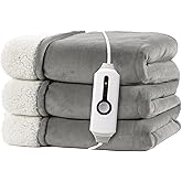 RALYSUN Electric Heated Blanket 72"x84" Full Size - Dual-Sided with Microplush & Sherpa Fabric, 4 Heat Settings & 10 Hours Auto Off, Machine Washable - Light Gray