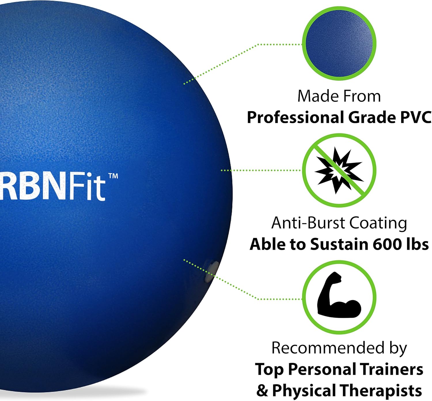 URBNFit Mini Pilates Ball - Small Exercise Ball for Yoga, Pilates, Barre, Physical Therapy, Stretching and Core Fitness - Includes Mini Stability Ball Workout Guide (Blue): Sports & Outdoors