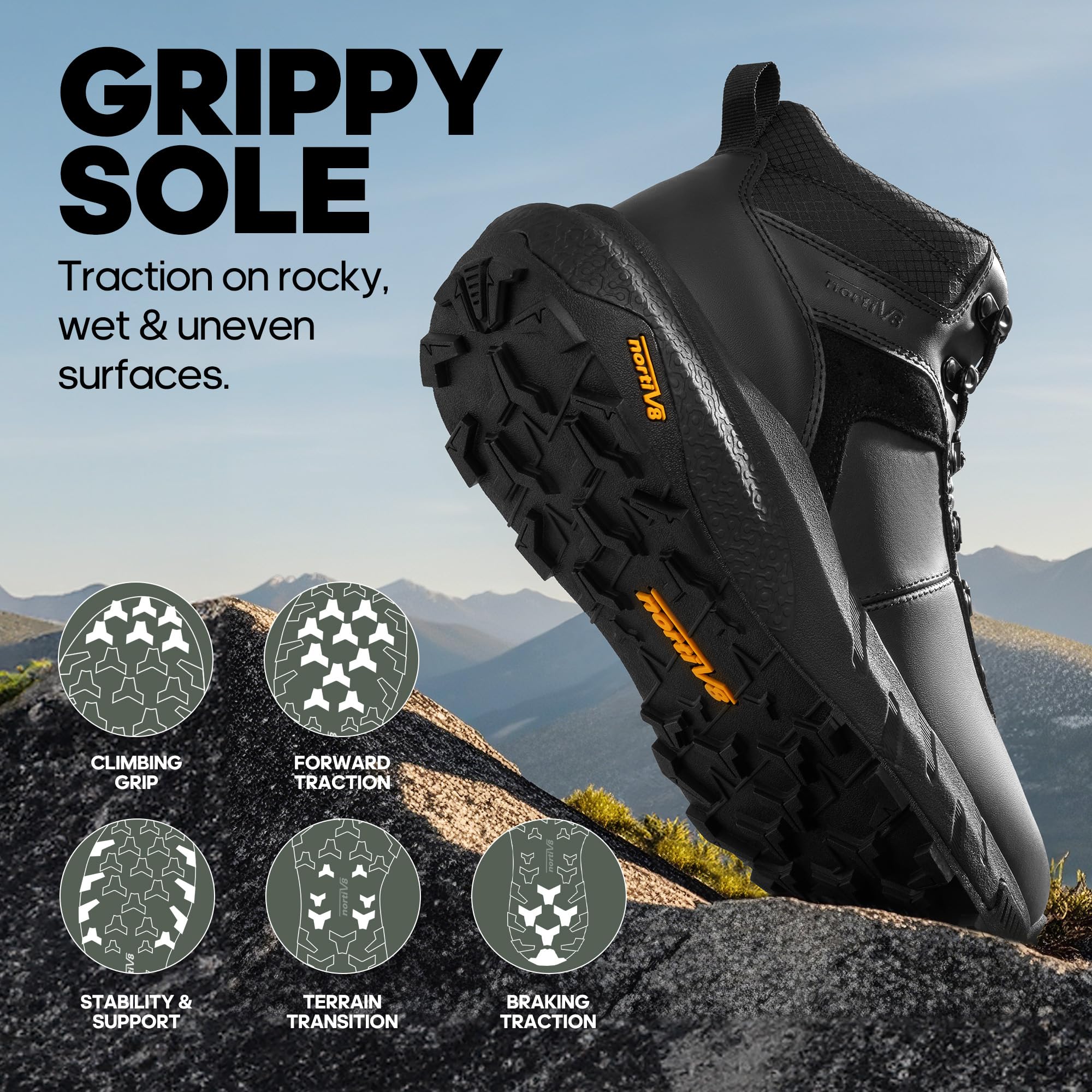 NORTIV 8 Herren wasserdichte Wanderschuhe Leichte Outdoor Mid Trekking Lederschuhe,Size 47,Schwarz,NMUMHB2505 6