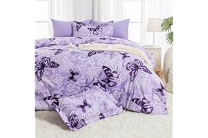 ARTALL Lightweight Microfiber Twin Size 2 Pieces Comforter Set with 1 Sham, Purple Paisley Floral Butterfly Pattern All Seaso