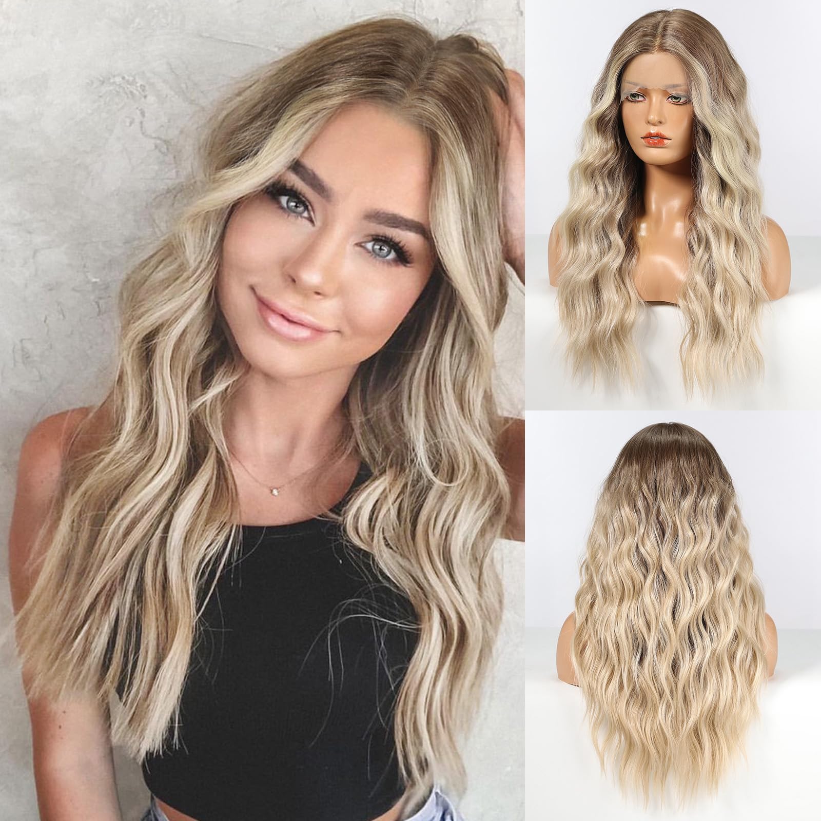 EMMOR Long Lace Front Wig for Women, 30 Inch Natural Hair Straight Synthetic Wigs Middle Part,Hand Tied/Longlife/Lightweight — image 1