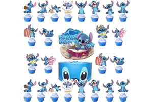 FAWORI 25Pcs Sti-tch Party Decorations, Sti-tch Birthday Party Cake Topper Cupcake Toppers Decoration for Sti-tch Theme Party Favors Supplies for Kids Baby Shower Decor