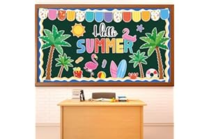 Justforjoyful Hello Summer Bulletin Board Decorations Hawaiian Luau Classroom Bulletin Board Border Hawaiian Tropical Palm Paper Cutouts for Classroom Window Wall Home Office School Party Decor