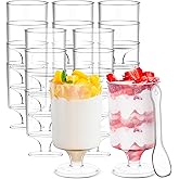 Jeffbaubl 50 Pack Mini Dessert Cups With Spoons, 4 Oz Clear Plastic Dessert Parfait Cup, Appetizer Cup Goblet for Party and Wedding Ice Cream Fruit Cake Pudding