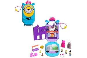 Polly Pocket & Minions Playset with 1 Doll, 2 Minions Figures & Fluffy The Unicorn Toy, Collectible Compact with 9 Accessories