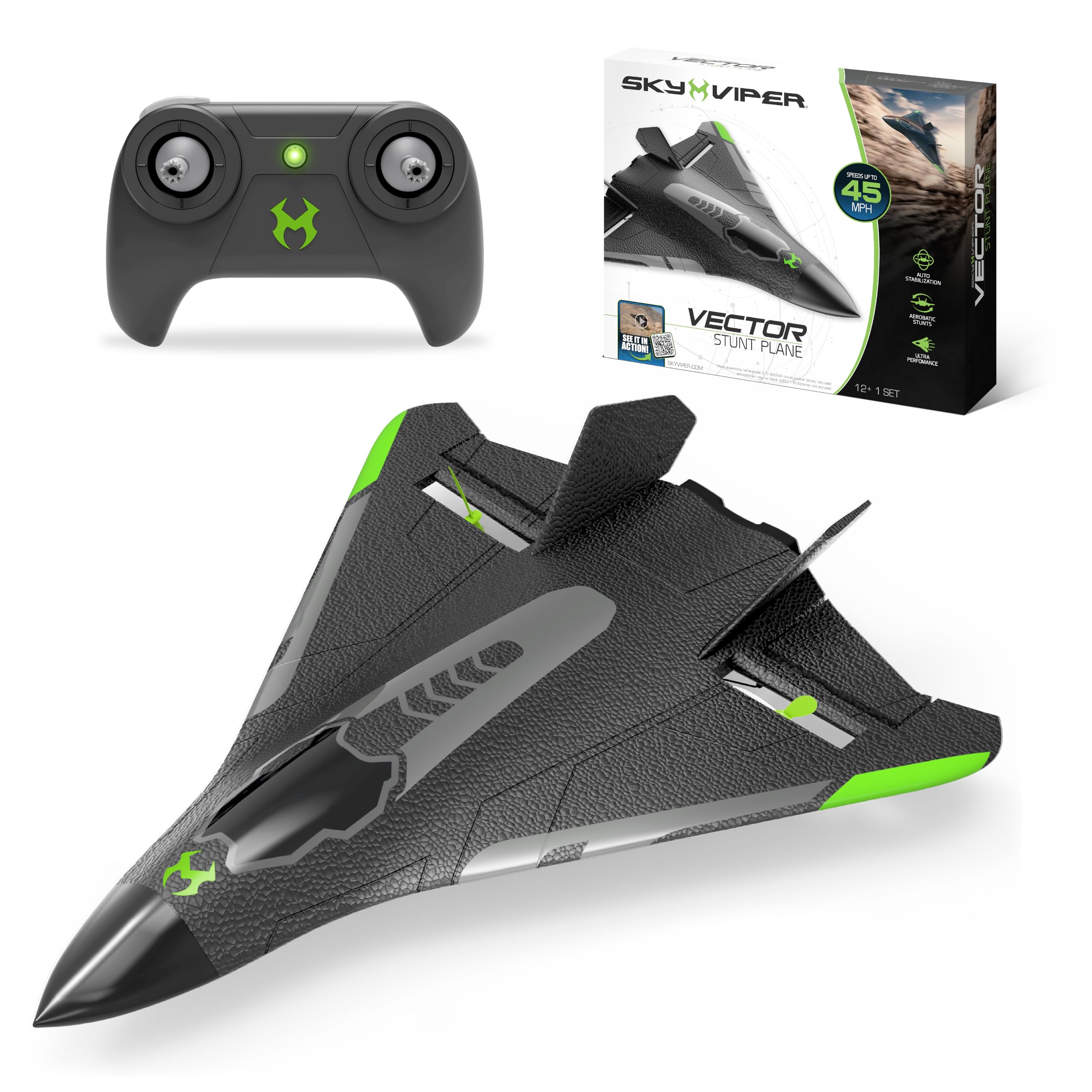 Photo 1 of Sky Viper Vector Performance RC Plane, up to 45 MPH, 1-Touch Stunts, Rechargeable Battery