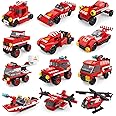 FUN LITTLE TOYS 12 Boxes Fire Rescue Vehicles Mini Building Blocks Party Favors for Kids 8-12, Car Building Kit, 3D Assembly Cars for Easter Eggs Empty, Kids Prizes in Bulk for School
