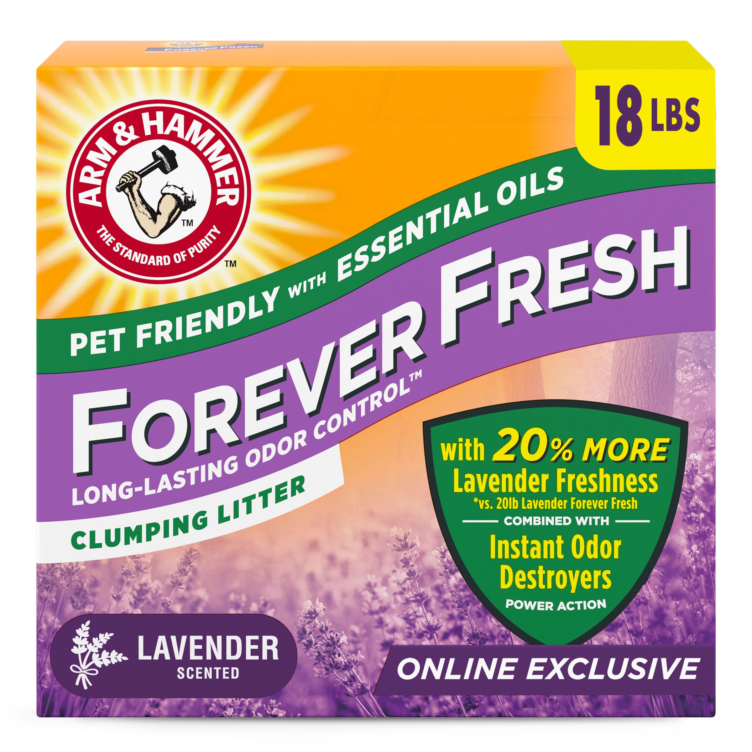 Photo 1 of Arm & Hammer Forever Fresh Clumping Cat Litter Lavender, MultiCat 18lb With 20% More Lavender Freshness, Pet Friendly With Essential Oils