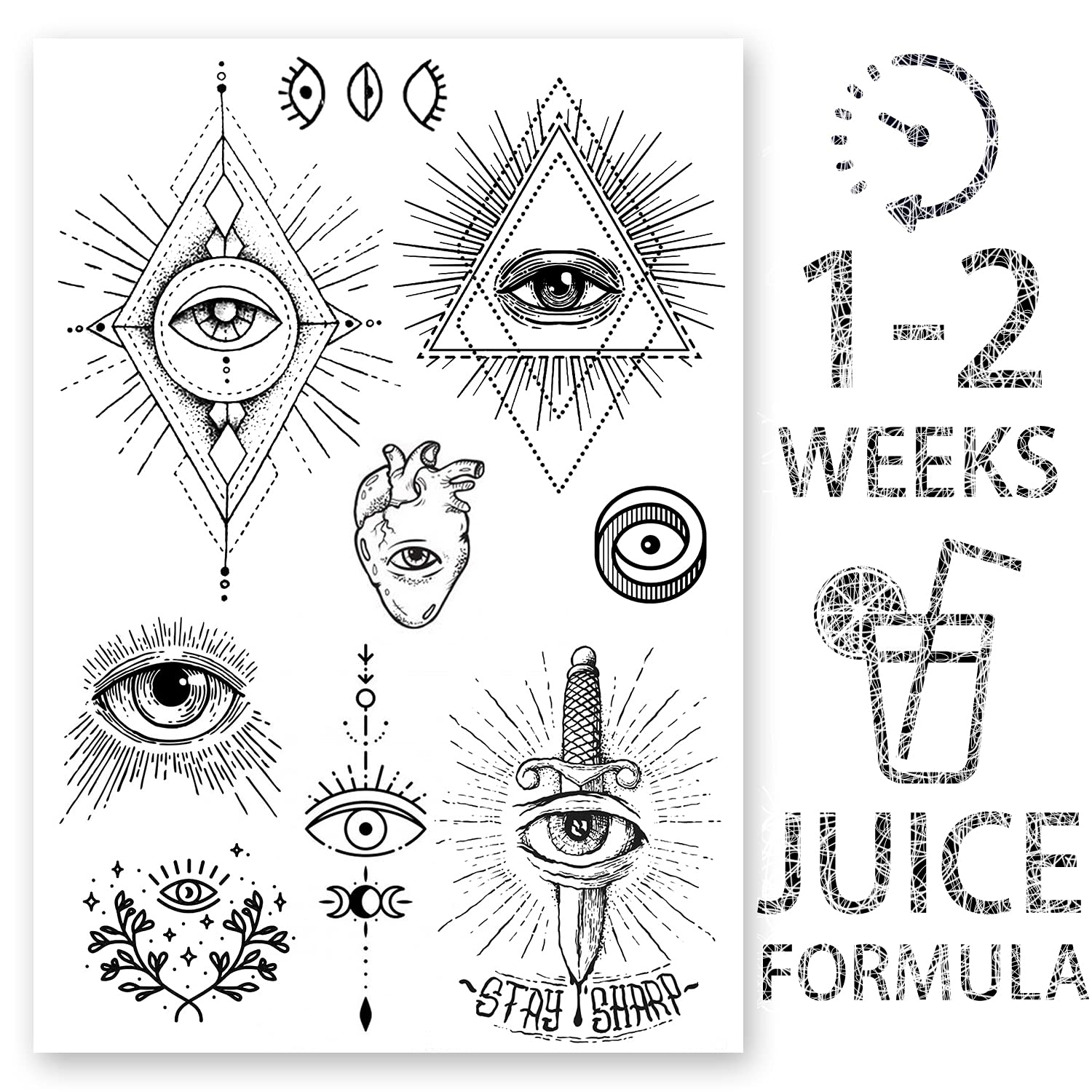 AWAKEN Fake Temporary Tattoos Men Women Arm Chest Stickers Plant-based Waterproof Last 1-2 Weeks Illuminati eye of providence (Disegn 9)