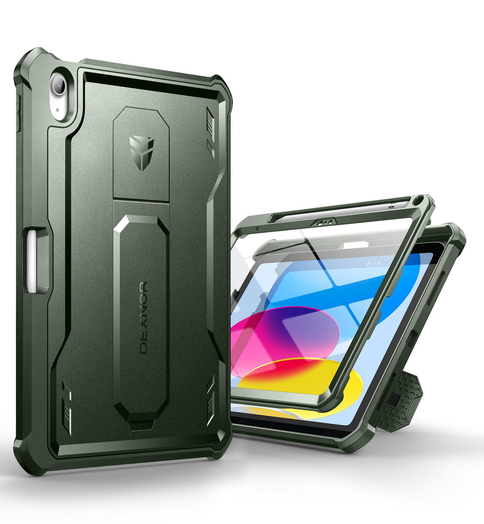 DEXNOR Case for iPad 10th Generation (2022 Release), 360 Protective full body Case with Built-in Screen Protector Bumper Case for iPad 10.9 inch(2022) - Military Green