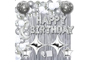 Refavor Disco Birthday Party Decorations - 87pcs Disco Happy Birthday Party Decorations Silver Backdrop Disco Birthday Balloons Ball Decor 60s 70s 80s Cool Retro Silver Birthday Decorations Women Men