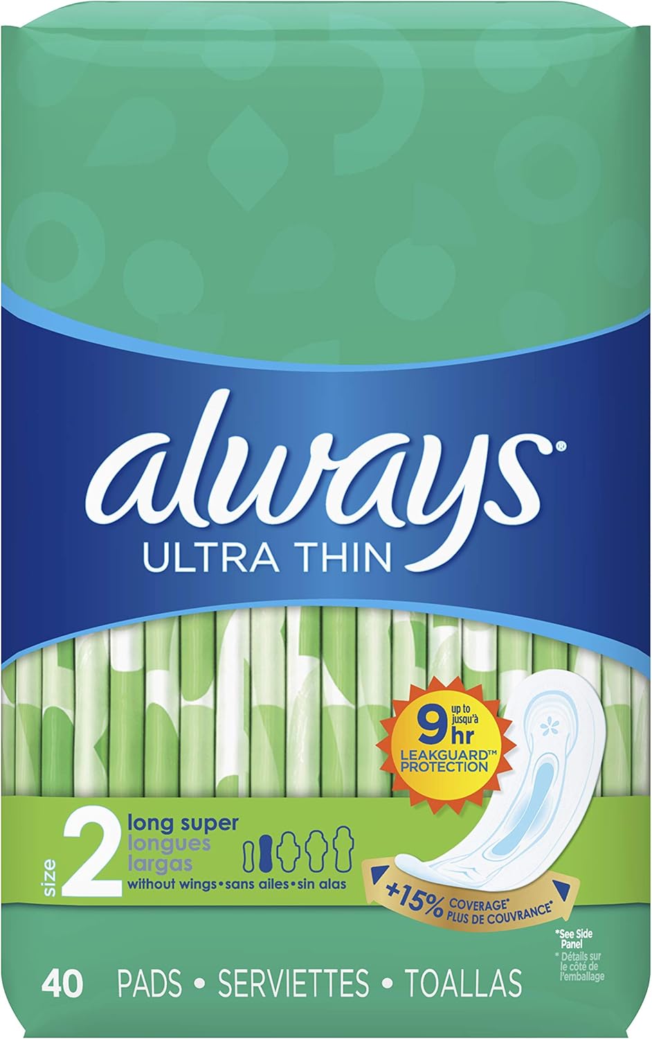 ALWAYS Ultra Thin Size 2 Super Pads Without Wings Unscented, 40 Count (Pack of 3): Health & Personal Care