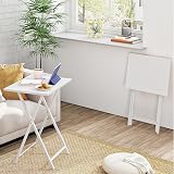 HOOBRO Side Table 2 Set Folding TV Tray Table Metal Industrial White EWW25BZ01N1 view 3