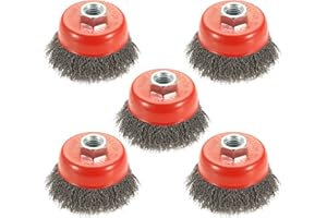 AUPREX 5 Pack 3 Inch Coarse Crimped Wire Cup Brush for Angle Grinder with 5/8 Inch-11 Threaded Arbor - 0.014 Inch Carbon Steel Wire -Light Duty Conditioning for Metals