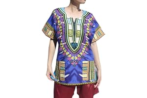 RaanPahMuang African Bright Ankara Dashiki Art Print Tie Dye Shirt with Pockets