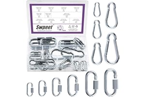 Swpeet 30Pcs M3.5 M4 M5 M6 M7 M8 Galvanized Safety Chain Quick Link and Galvanized Spring Snap Hook Clips Assortment Kit, Hea