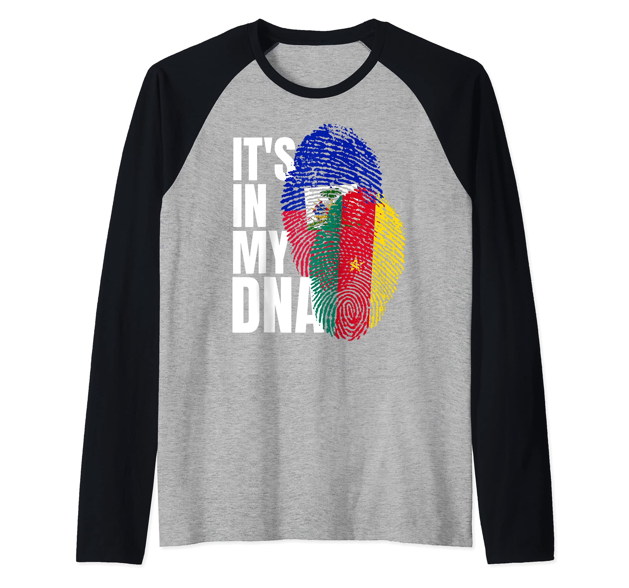 Haitian And Cameroon Mix DNA Heritage Flag Raglan Baseball Tee